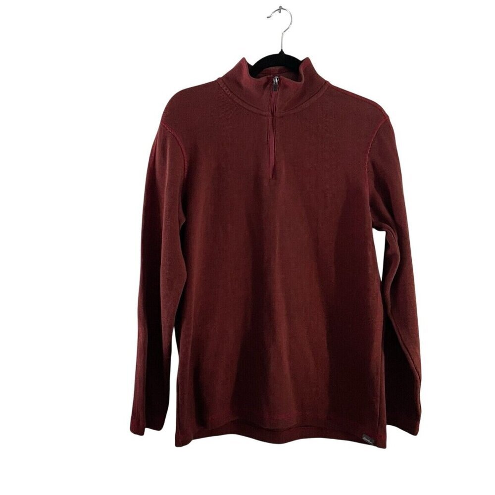 Eddie Bauer Men SZ M Orange/Brown 1/4 Zip Collared Pullover Long Sleeve Shirt